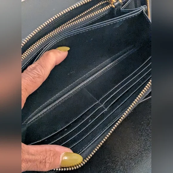 PRADA Authentic Genuine Saffiano Leather Ribbon Long Black Gold Hardware Wallet - Picture 8 of 15